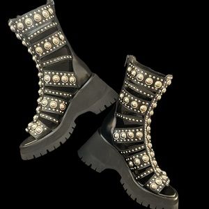 Jeffrey Campbell Black Studded Cutout Platform Ankle Boots